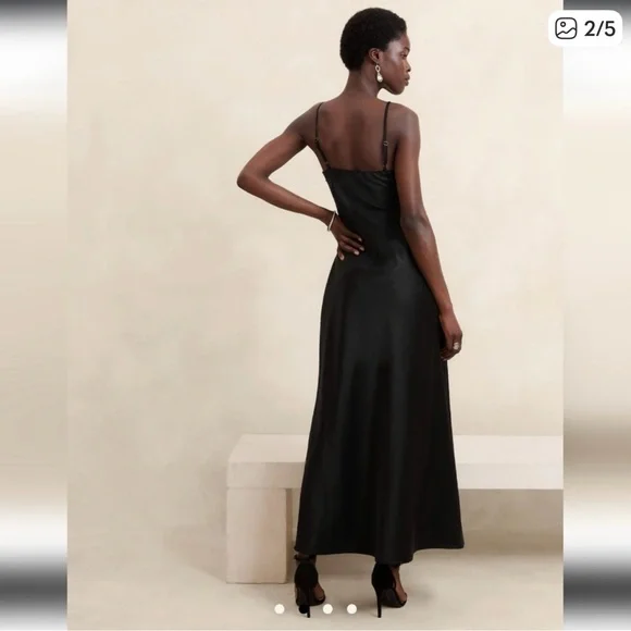 Banana Republic Twill Cutout Maxi Black Satin Dress - Picture 2 of 4